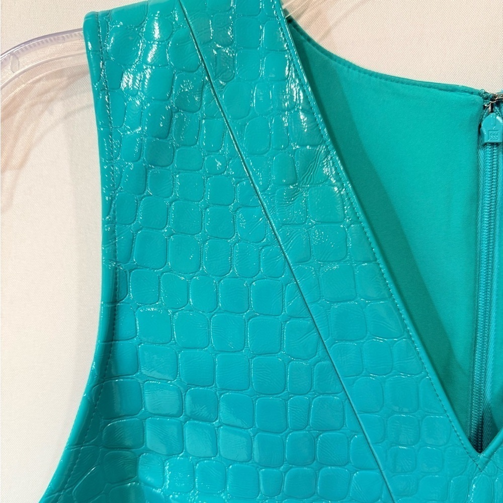 Halogen x Atlantic Pacific Croc Embossed Faux Leather Shift Dress S Teal - Picture 4 of 10